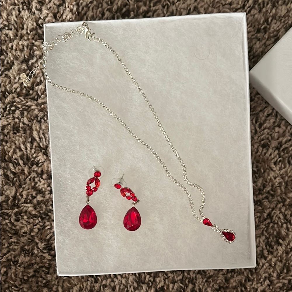 Elegant Red and Silver Jewelry Set